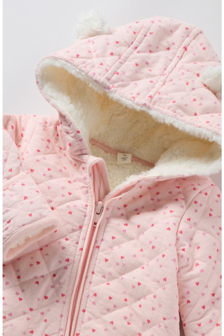 Hooded Quilted Fleece Lined Bunting, Alternate, color, PINK DOGWOOD FLUTTER HEARTS
