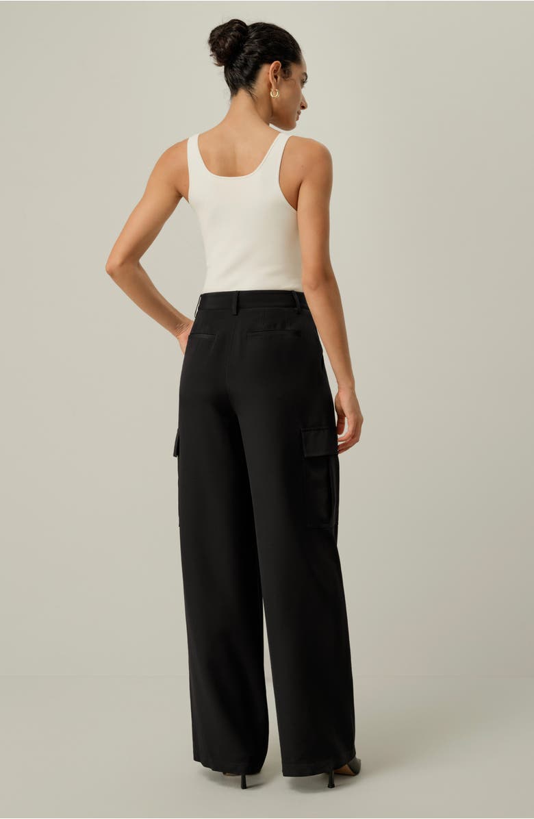Lilysilk Silk Crepe Cargo Pant, Alternate, color, Black