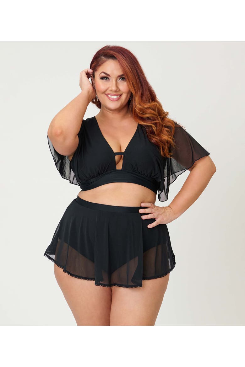 Plus Size Pin-Up Coronado Swim Skirt, Main, color, Black Layered
