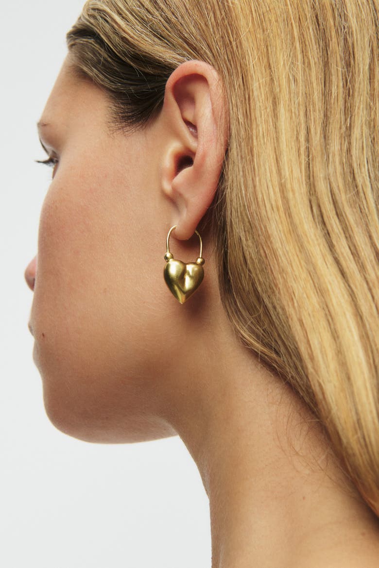 Gold Puffed Heart Earrings, Alternate, color, Gold
