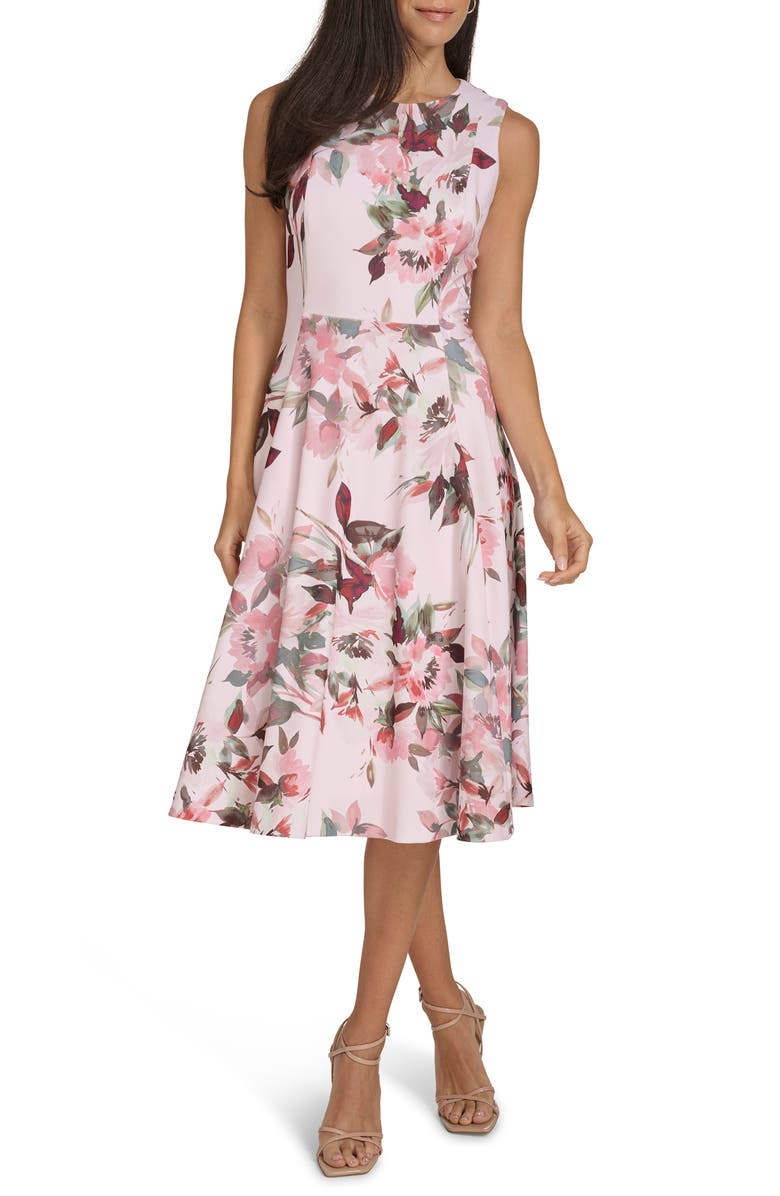 Calvin Klein Floral Sleeveless Fit & Flare Midi Dress, Main, color, 