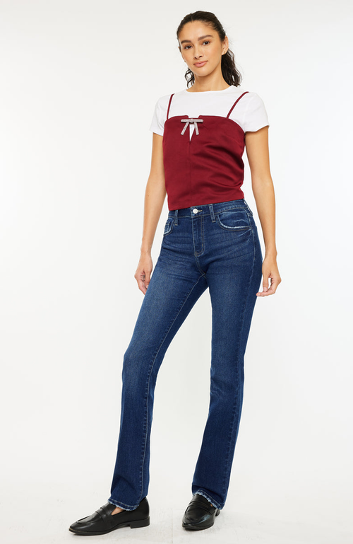 Kancan Gale Essentials High Rise Skinny Bootcut Jeans In Blue