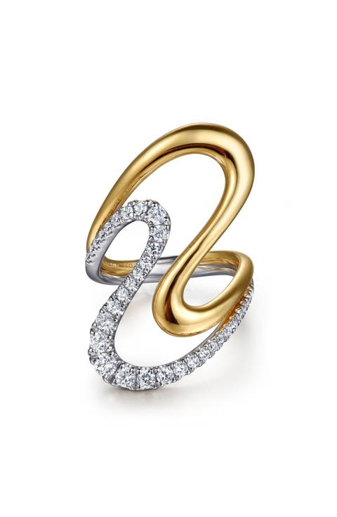 14k Gold Diamond Bypass Statement Ring