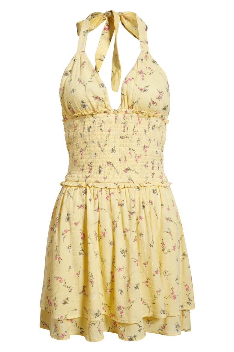 Tie Back Halter Cotton Blend Minidress, Alternate, color, YELLOW- OLIVE MEREDITH BLOOMS