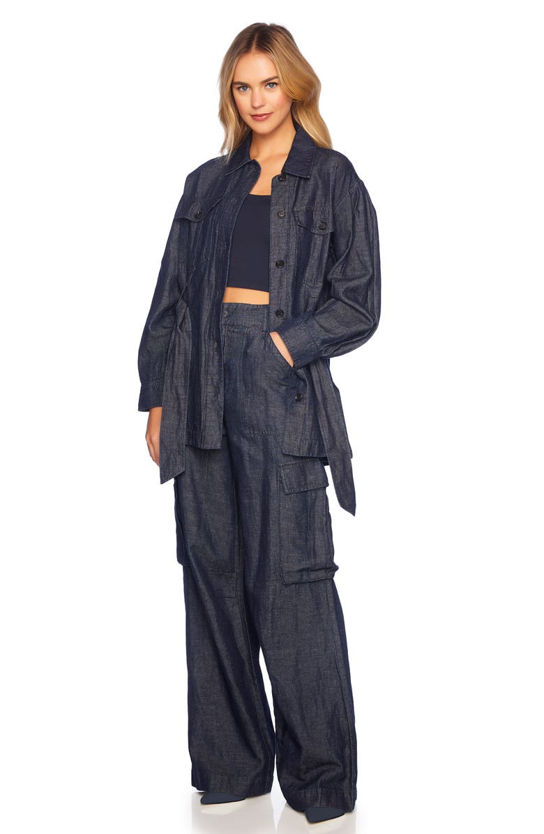 Susana Monaco Stretch Cotton & Linen Denim Jacket, Alternate, color, Dark Denim