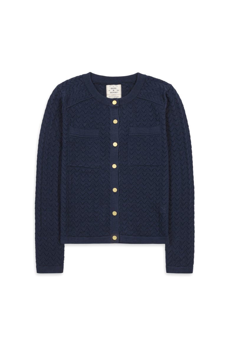 Organic Pointelle Sweater Cardigan, Alternate, color, Navy Pointelle