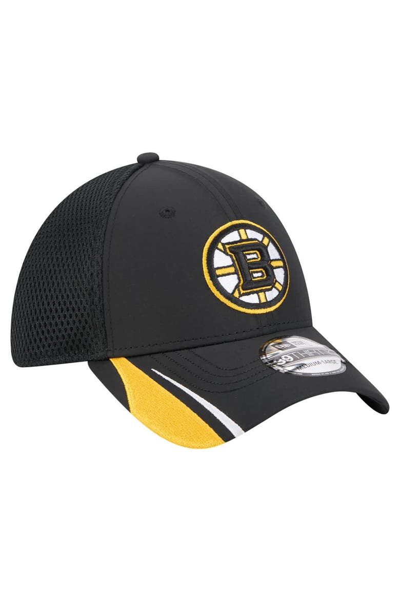 Men's New Era  Black Boston Bruins Linear Featherweight 39THIRTY Flex Hat, Alternate, color, Black