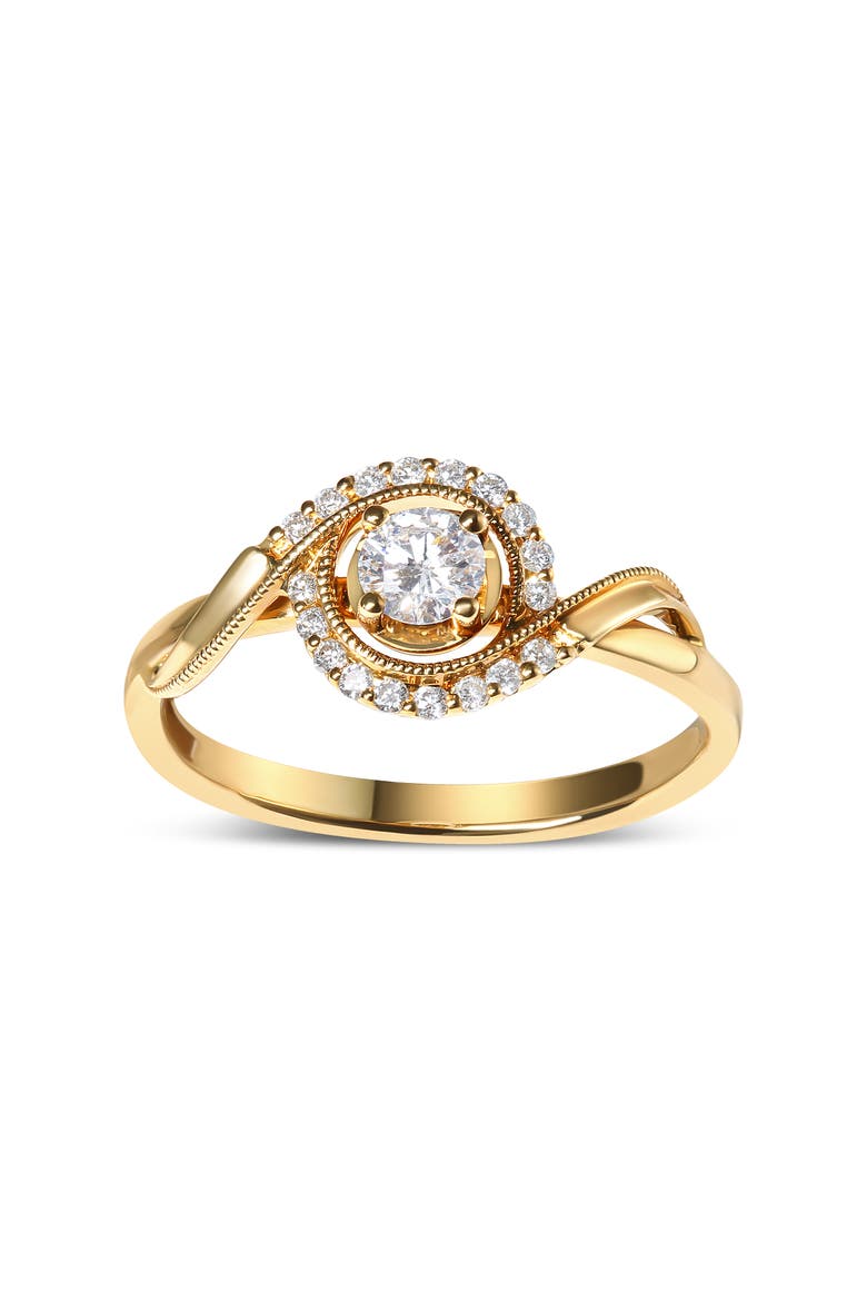 14K Yellow Gold 1/3 Cttw Diamond Solitaire and Halo Swirl Engagement Ring, Alternate, color, Yellow