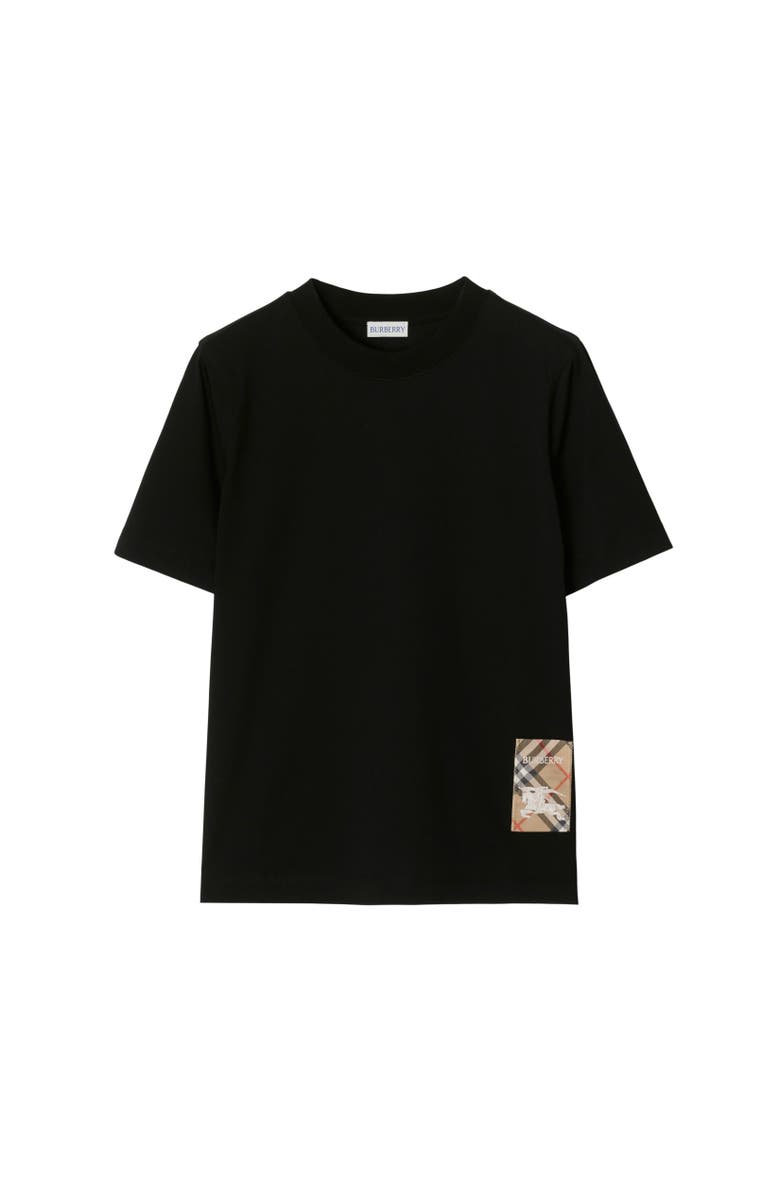 Burberry Check Label Cotton T-shirt, Alternate, color, Black