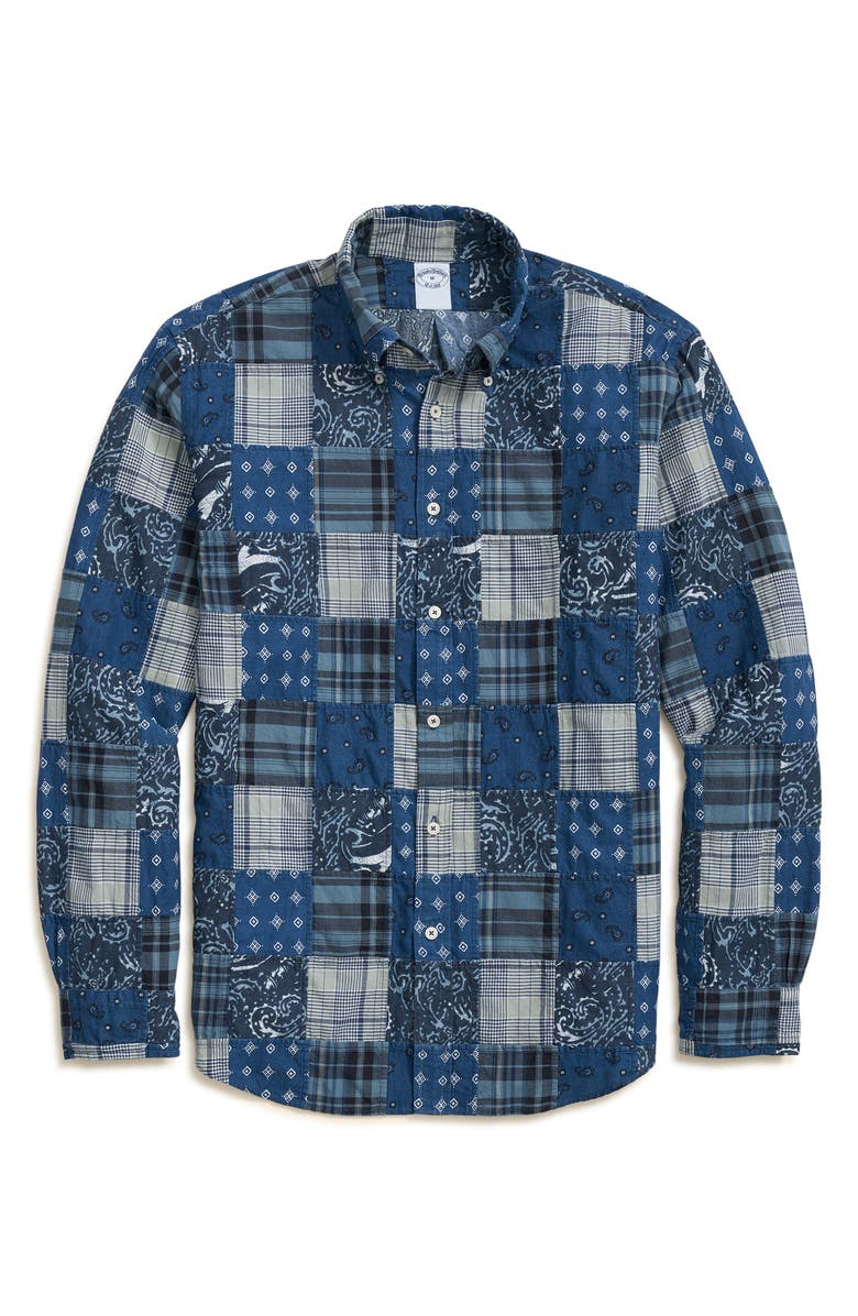 Brooks Brothers Regular Madras Patchwork Cotton Button-Down Shirt, Main, color, 