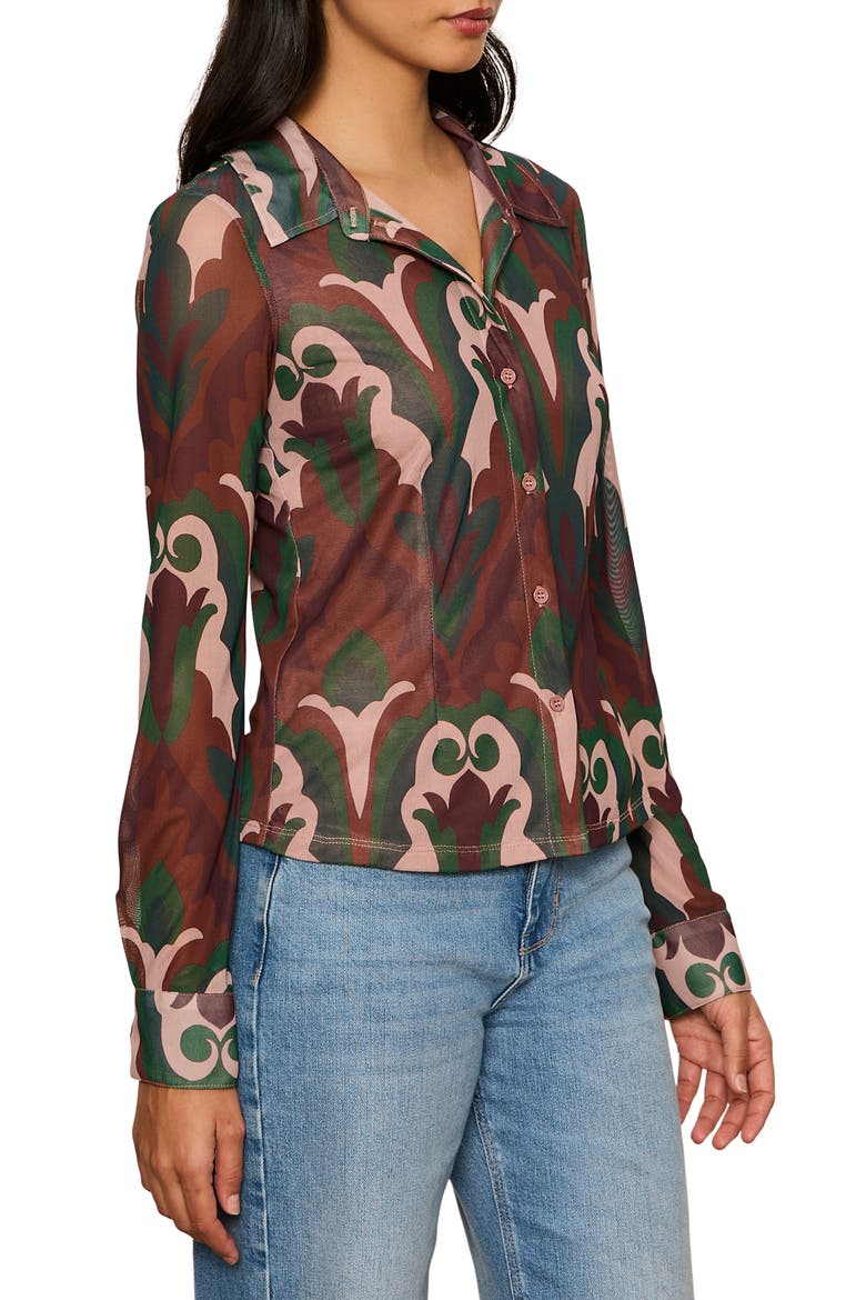 Mesh Button-Down Shirt, Alternate, color, DECO NITE