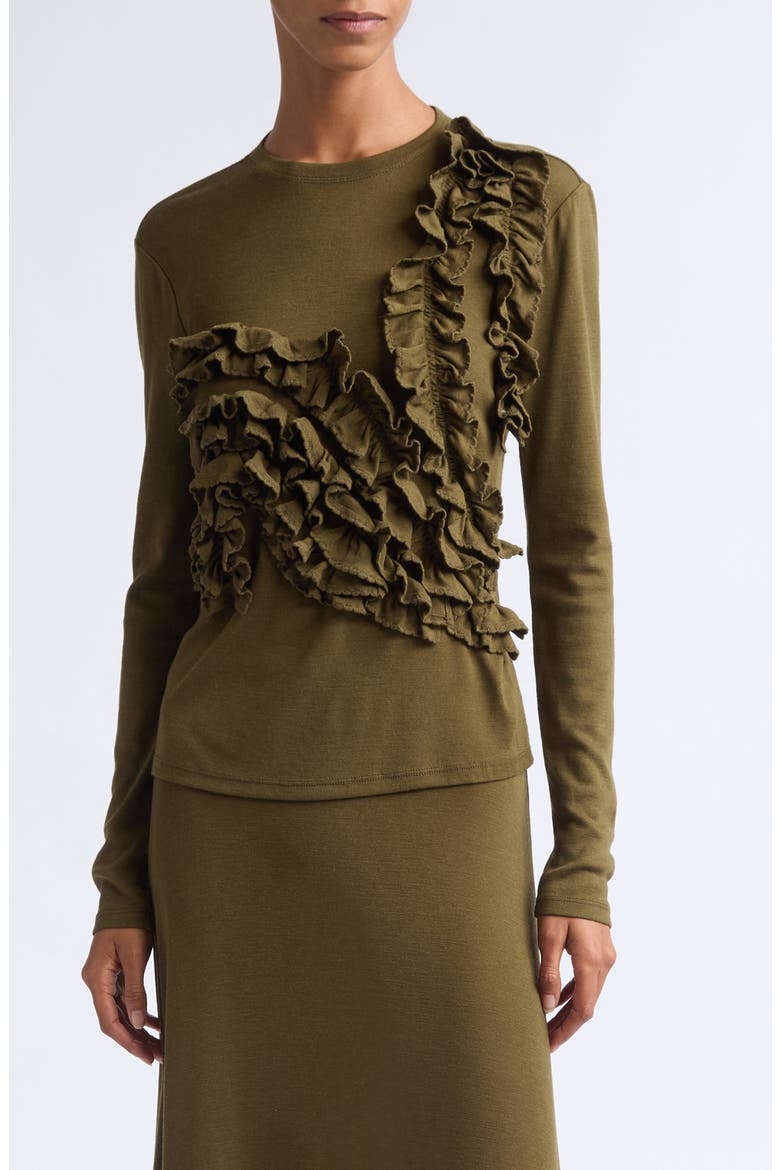 Polina Ruffle Wool Jersey Top, Main, color, LODEN