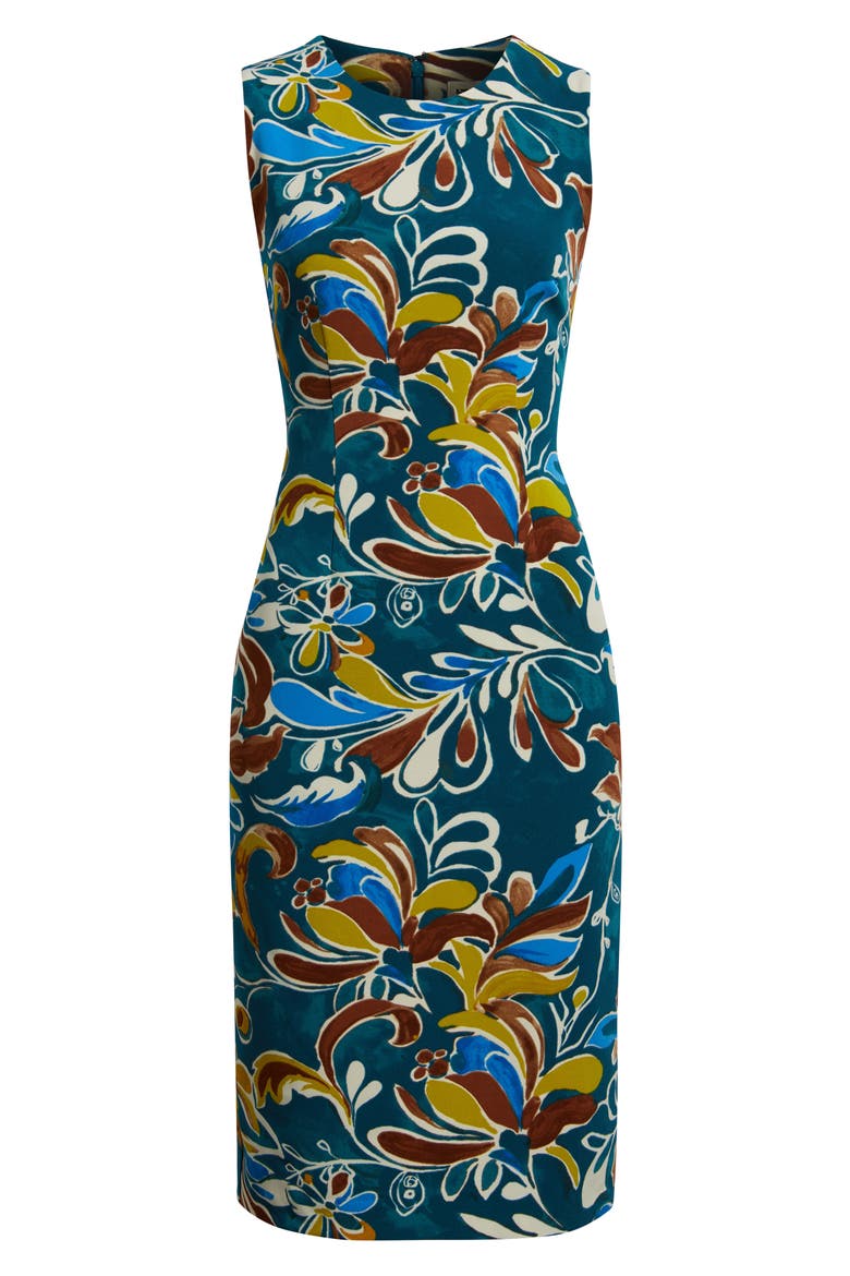 Print Sleeveless Sheath Dress, Alternate, color, INK TEAL MULTI