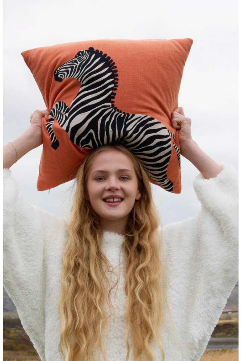 Zebra Embroidered Throw Pillow, Alternate, color, KOI