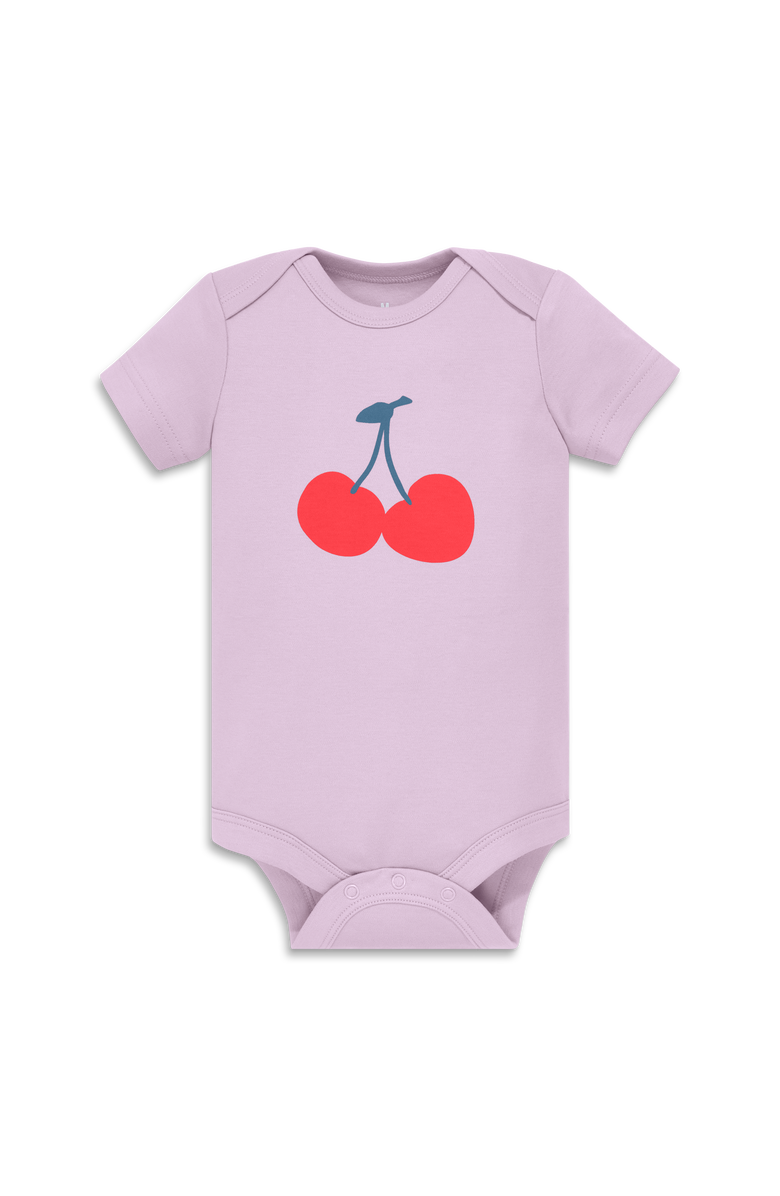 81024678 Organic Short Sleeve Cherry Babysuit, Main, color, Hydrangea Cherry Bunch