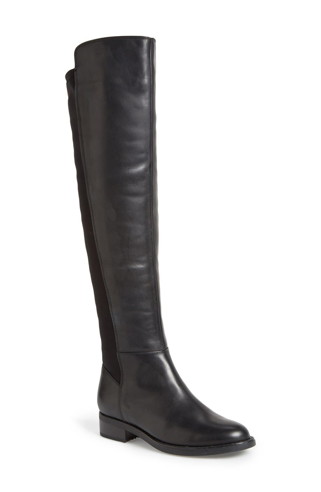'Eden' Over the Knee Waterproof Boot, Main, color, BLACK LEATHER