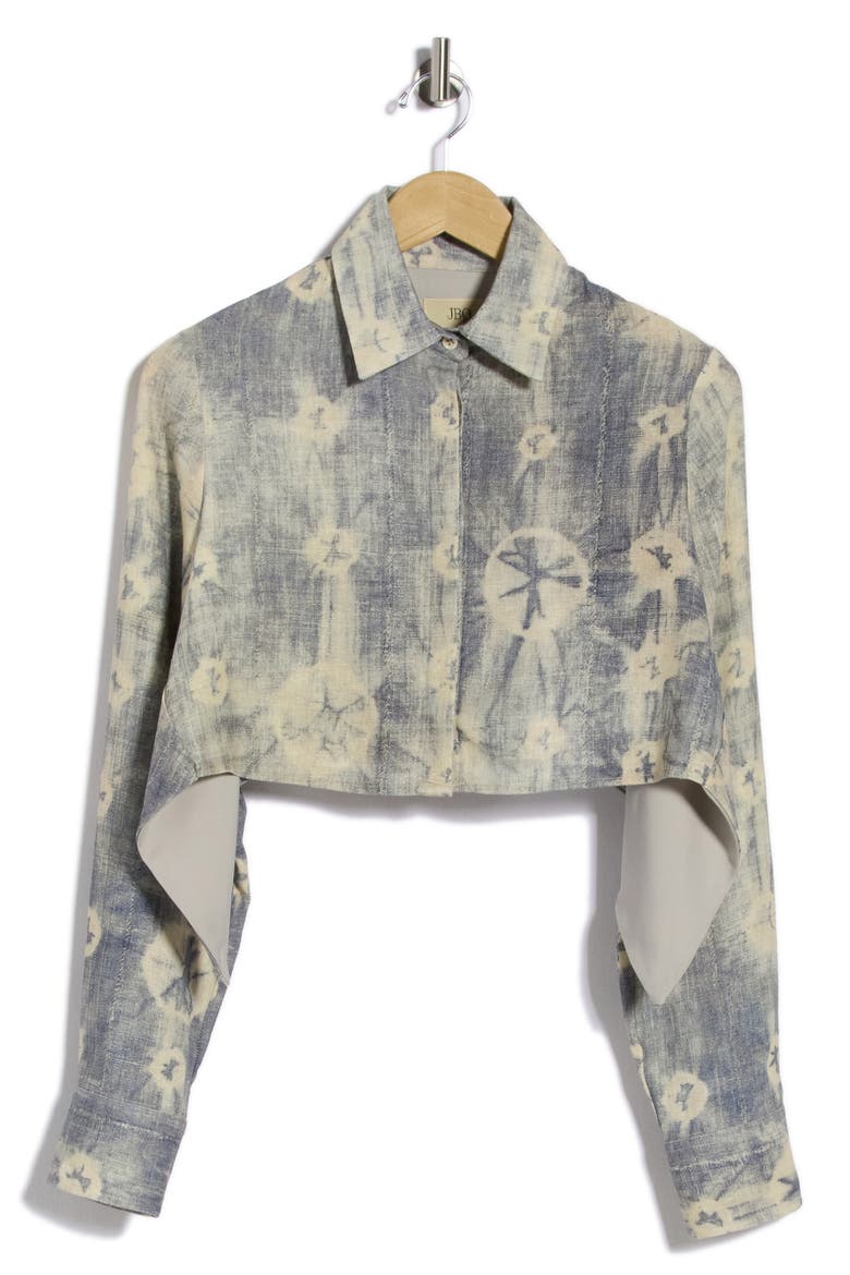 Cova Long Sleeve Crop Top, Main, color, BLUE SHIBORI