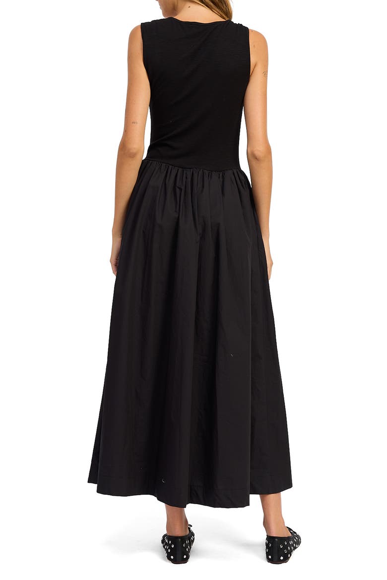 Sloane Asymmetric Neck Mixed Media Maxi Dress, Alternate, color, BLACK