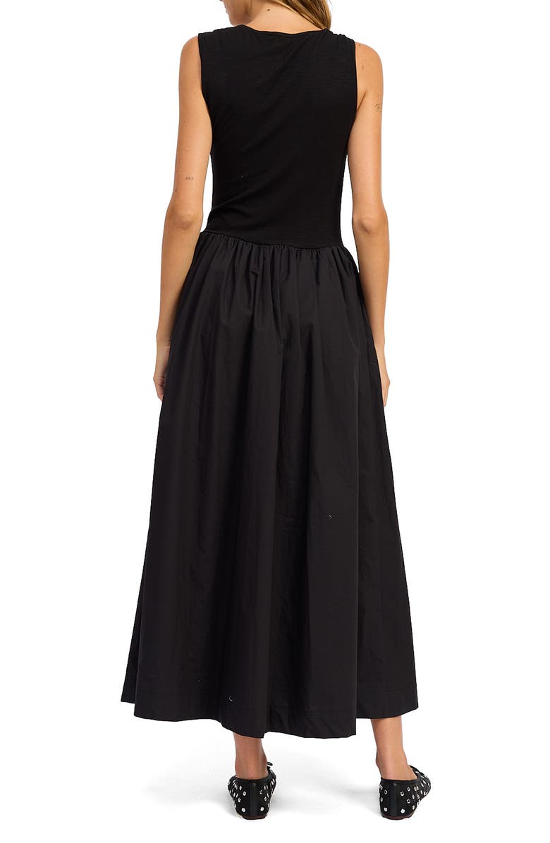 En Saison Sloane Asymmetric Neck Mixed Media Maxi Dress, Alternate, color, Black