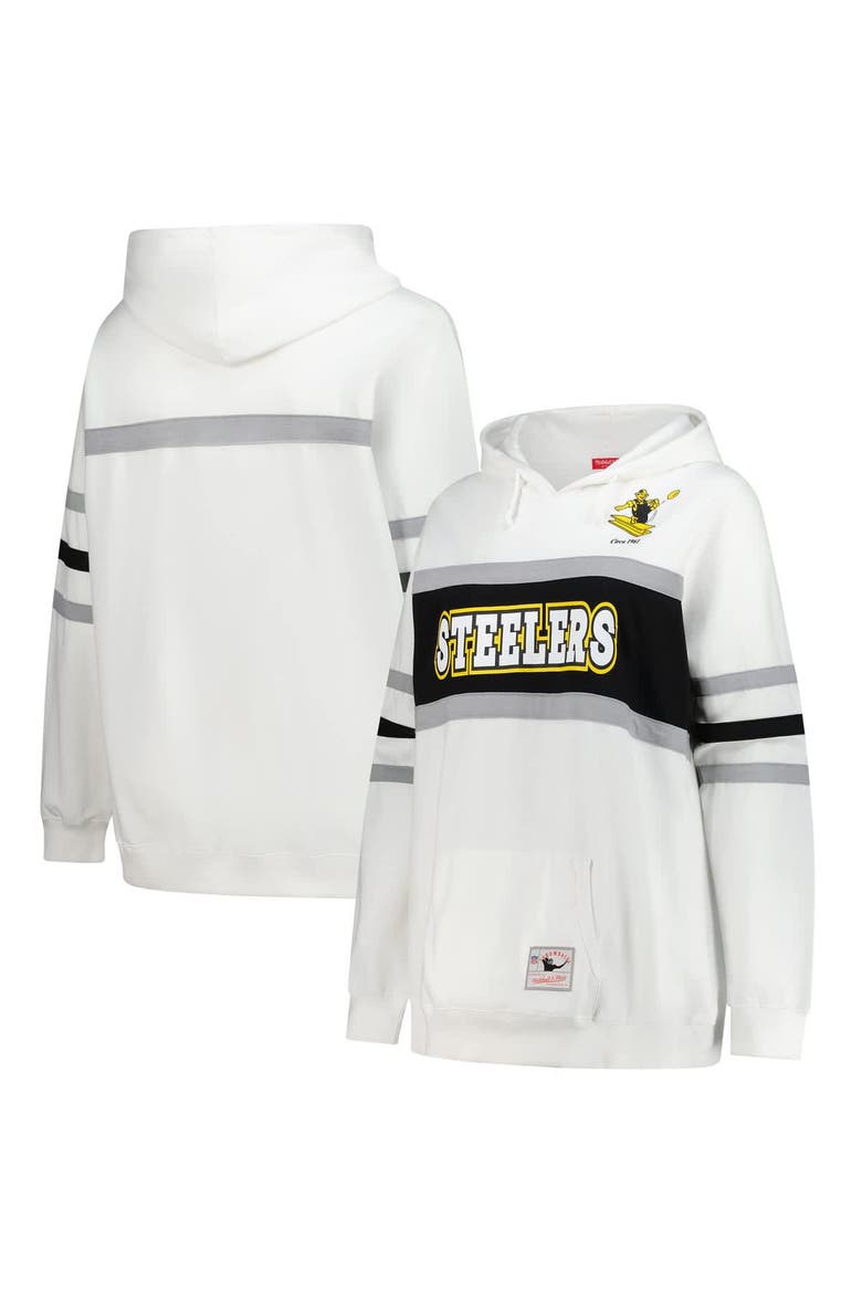 Women's Mitchell & Ness White Pittsburgh Steelers Plus Size Head Coach Throwback Pullover Hoodie, Alternate, color, White