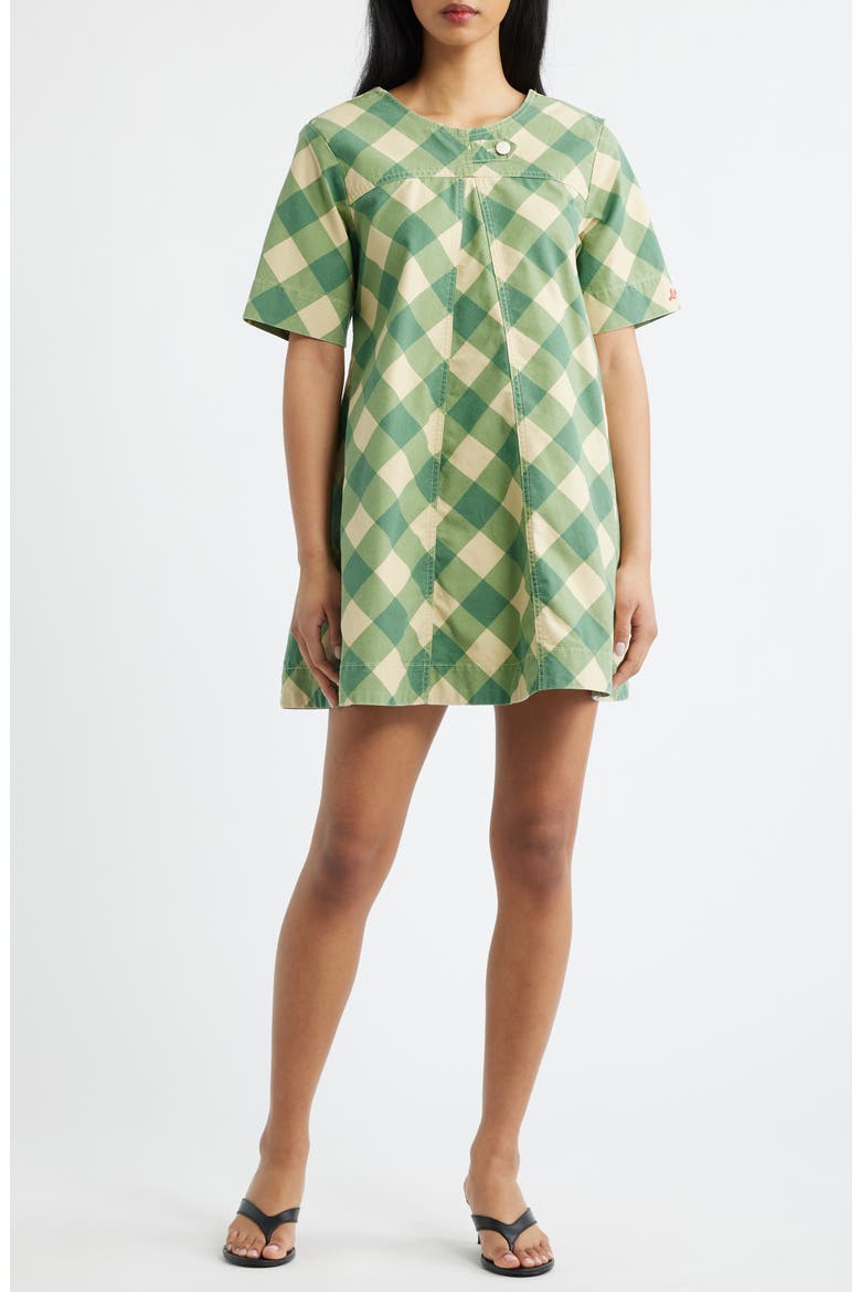Bridget Plaid Organic Cotton Minidress, Main, color, GREEN MULTI