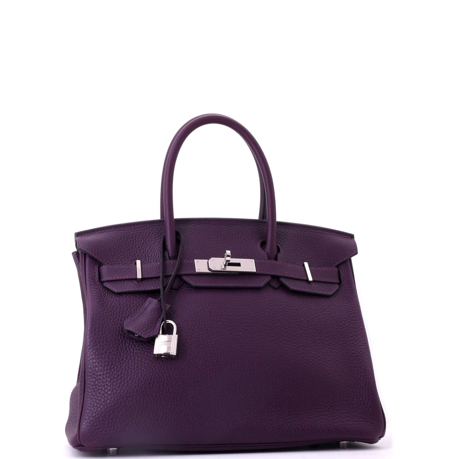 Pre-Owned Hermes Birkin Handbag Purple Clemence with Palladium Hardware 30, Alternate, color, Cassis