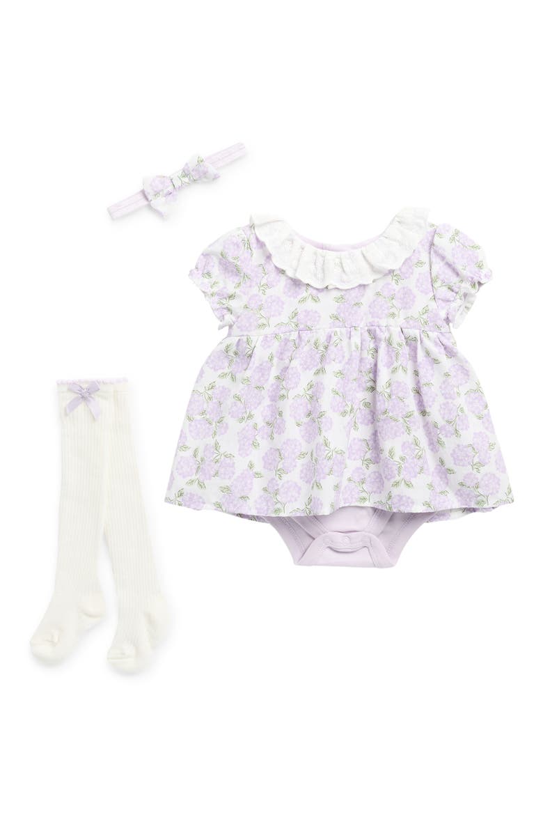 Floral Dress, Headband & Socks Set, Main, color, LAVENDER FOG