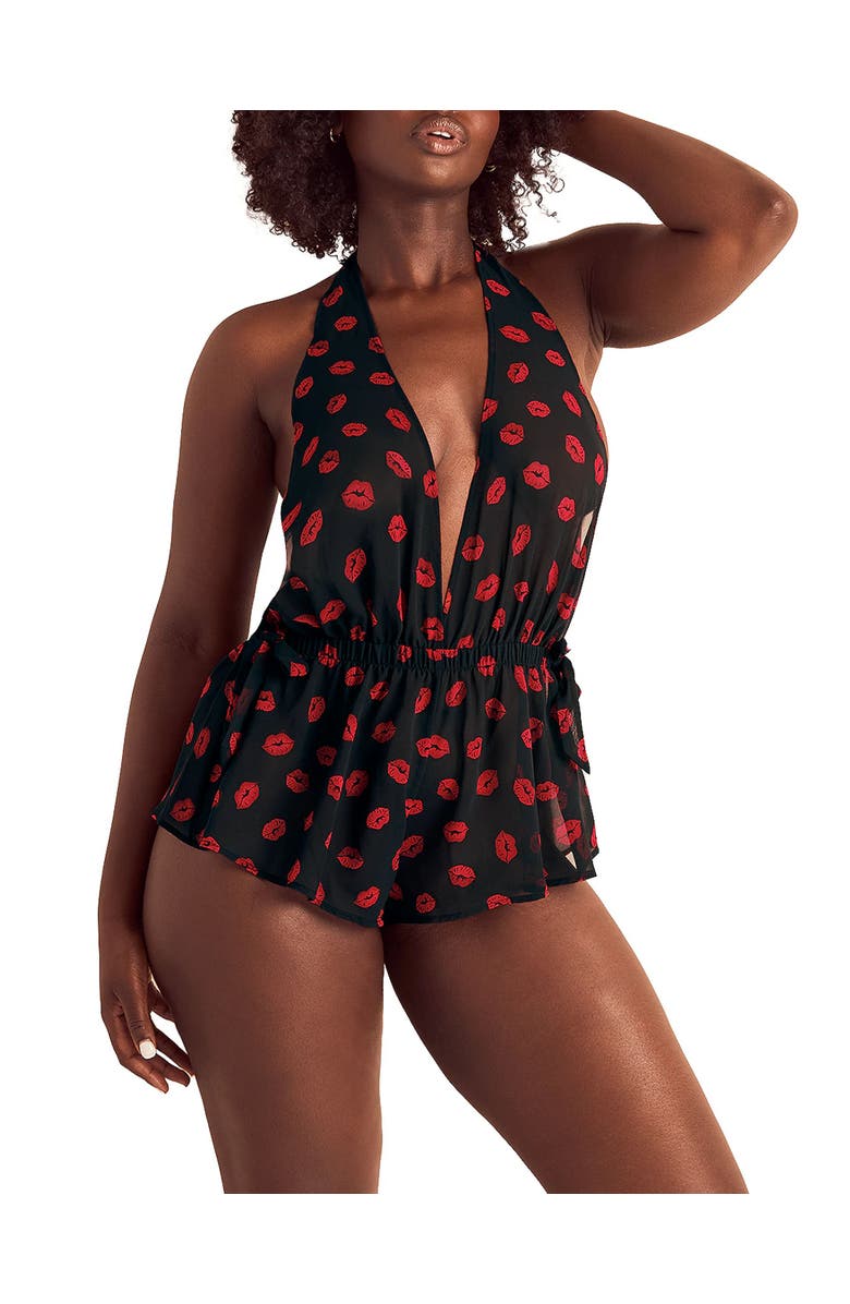 Adore Me Merilyn Romper Lingerie, Main, color, Novelty Black