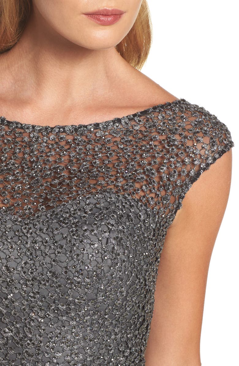 La Femme Embellished Lace Peplum Gown, Alternate, color, 