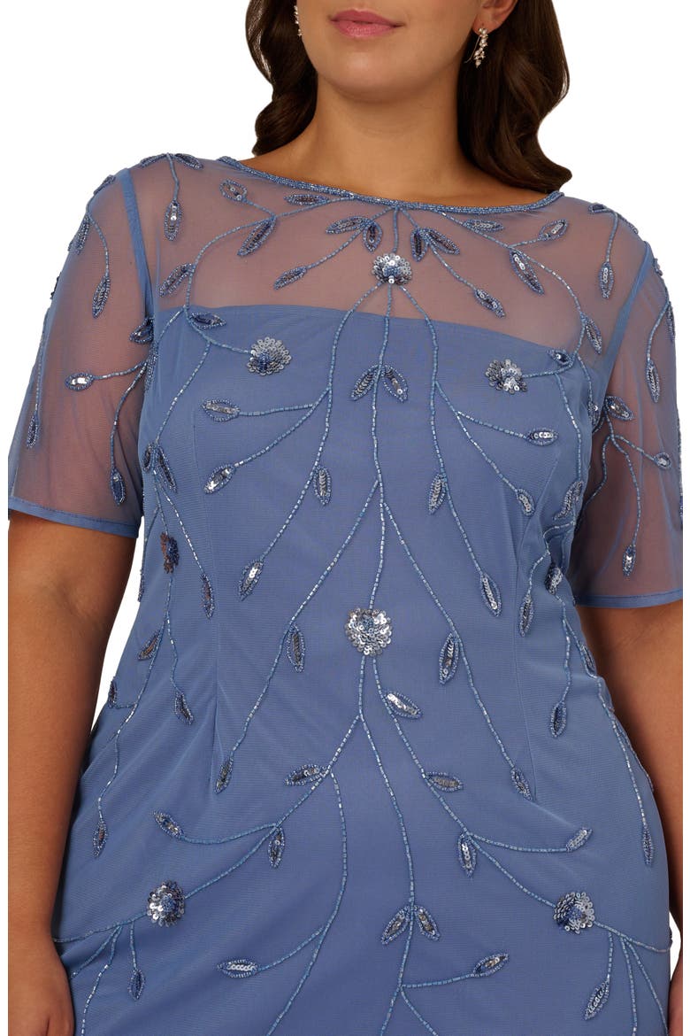 Beaded Mesh Sheath Dress, Alternate, color, FRENCH BLUE