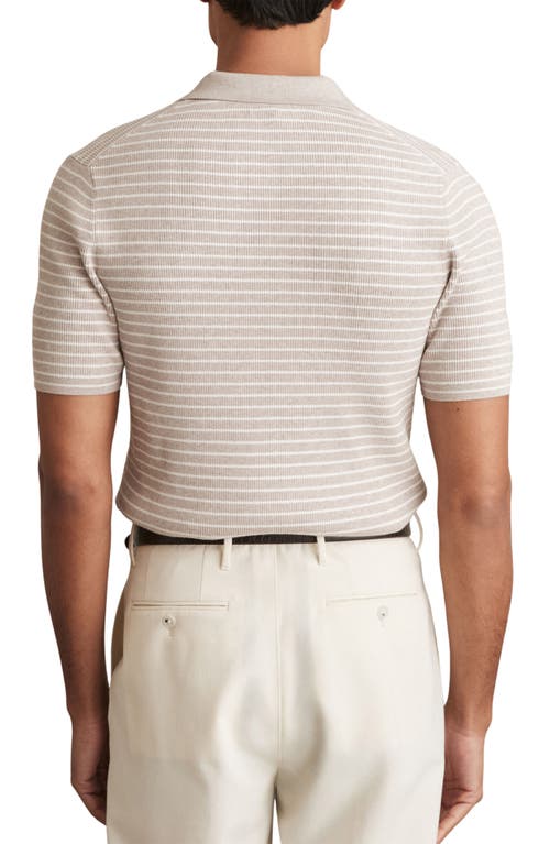 Reiss Fallow Half Zip Stripe Knitted Polo Shirt In Oatmeal Melange