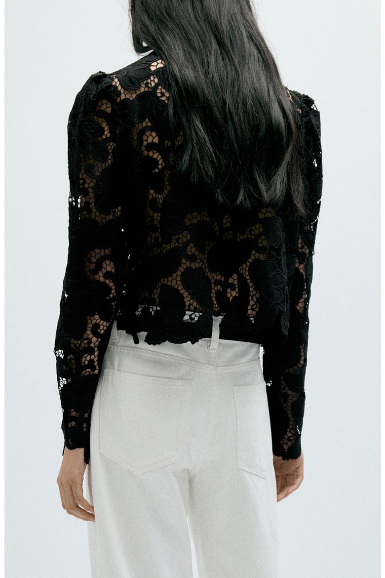 Guipure Lace Long Sleeve Top, Alternate, color, BLACK