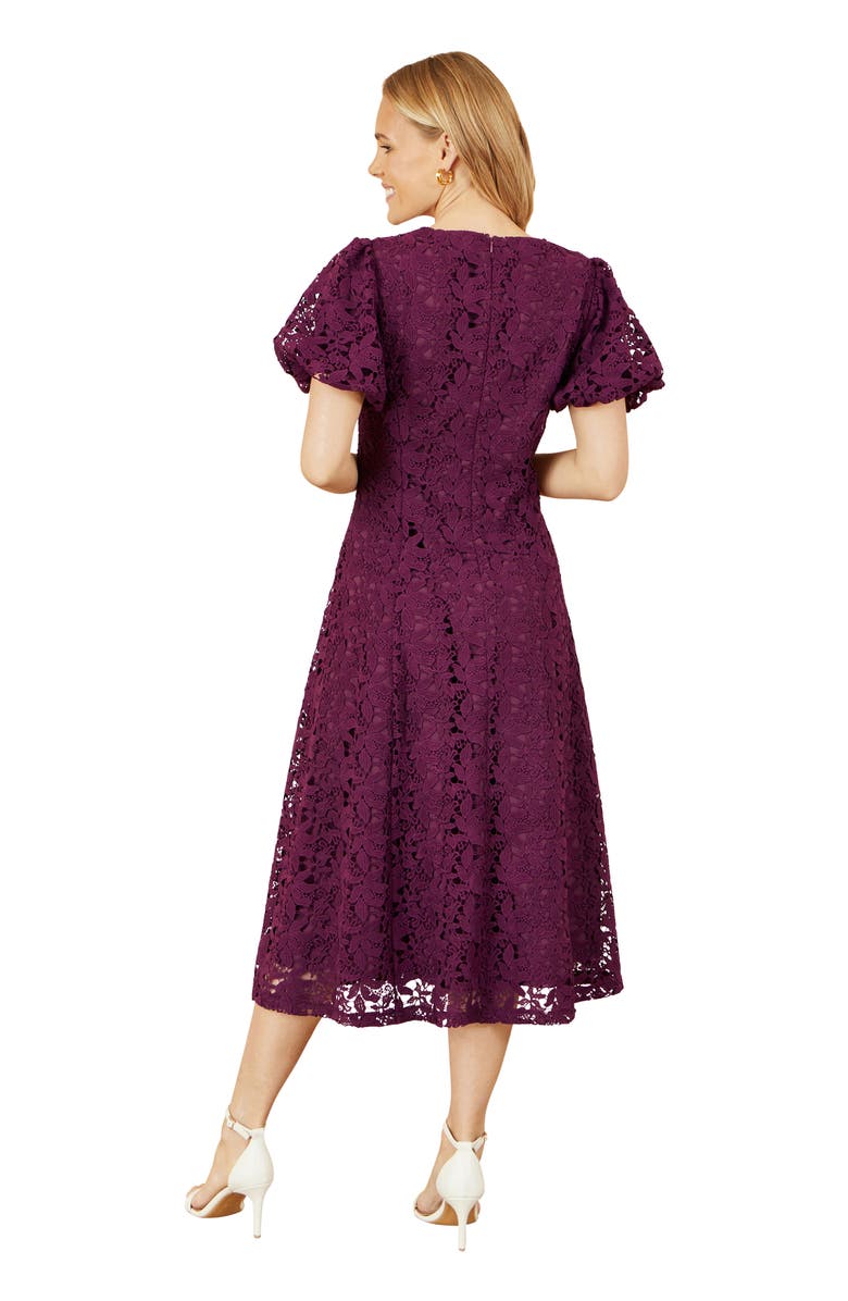 Yumi Stretch Lace Midi Dress, Alternate, color, Burgundy