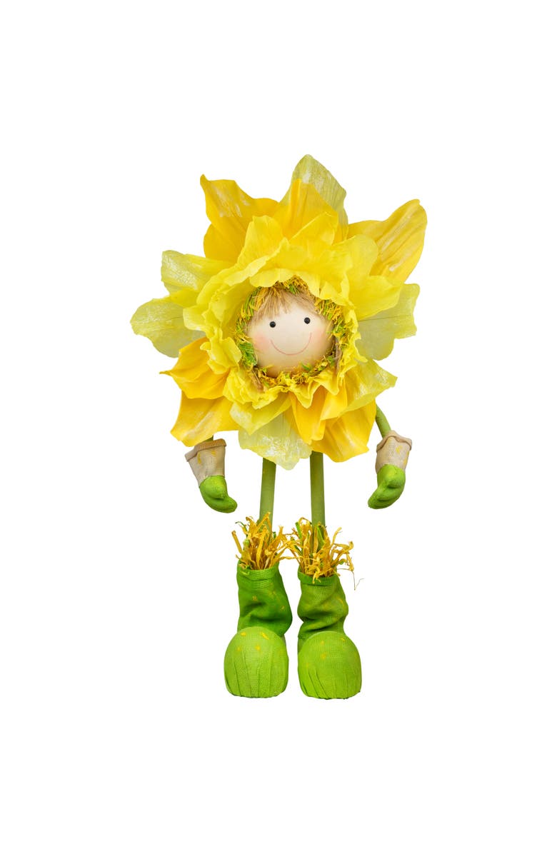 Northlight 47" Yellow and Green Spring Floral Standing Sunflower Girl Decorative Figure, Main, color, Yellow
