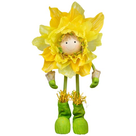 47" Yellow and Green Spring Floral Standing Sunflower Girl Decorative Figure