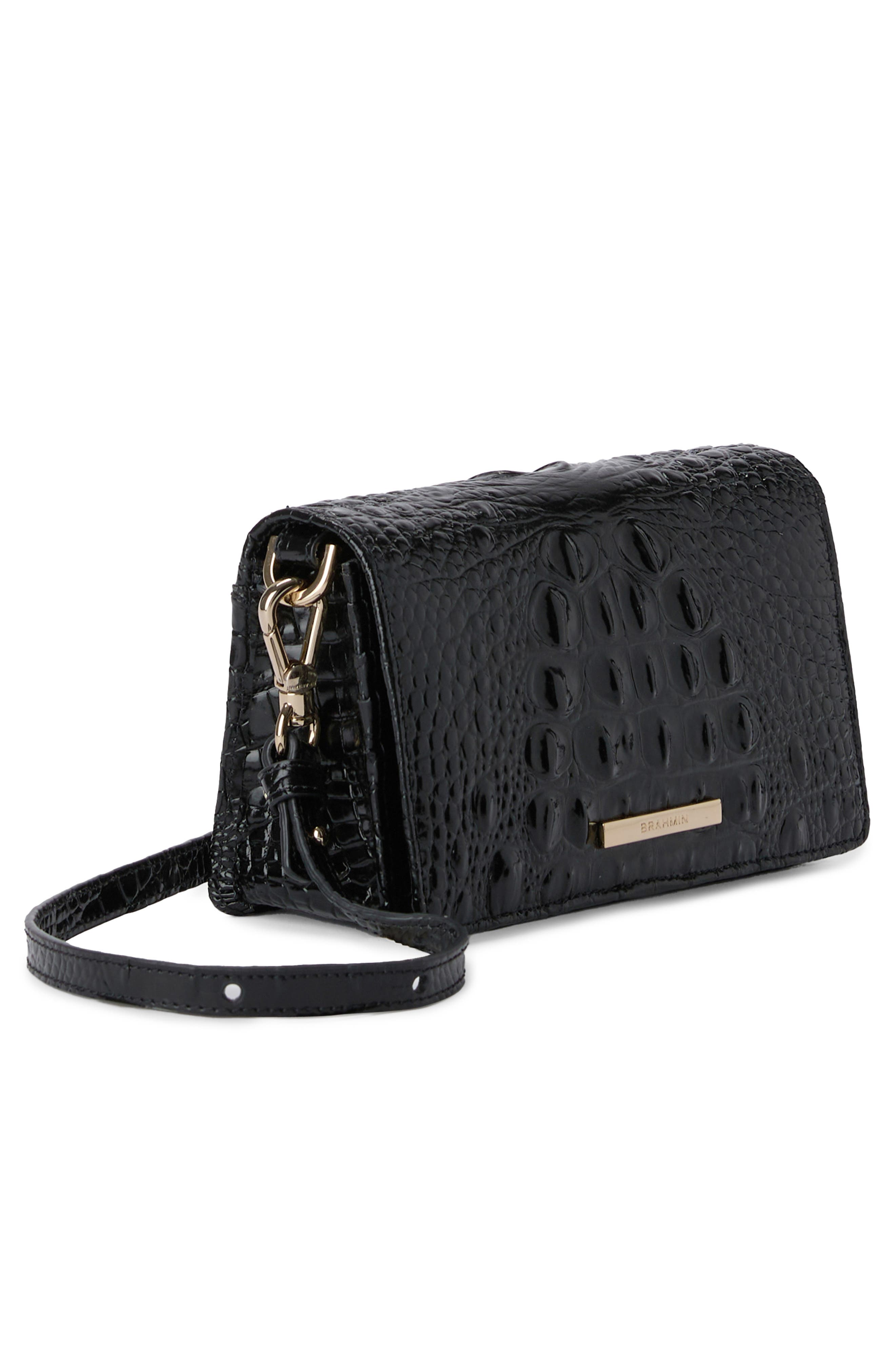 Brahmin Minuette Croc Embossed Leather Crossbody Bag, Alternate, color, Black