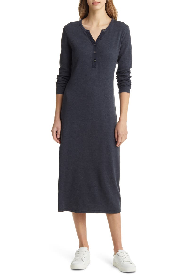 Long Sleeve Henley Dress, Main, color, NAVY NIGHT