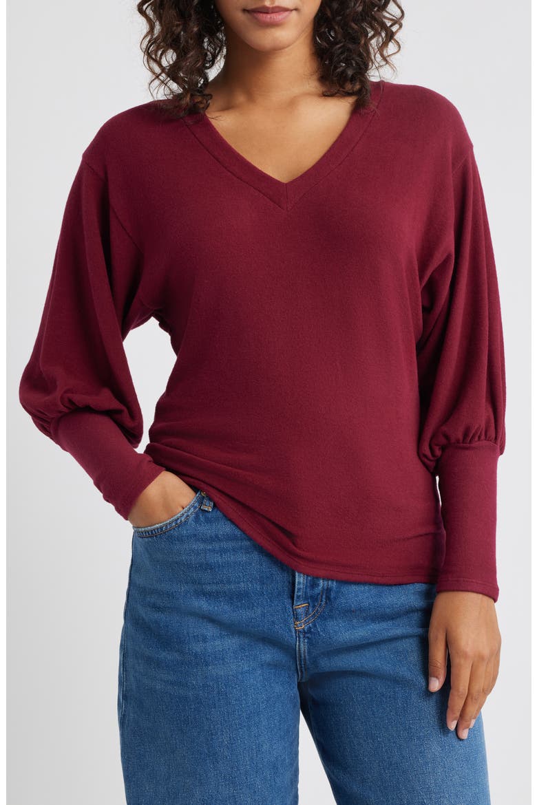 Brushed Jersey Top, Main, color, BURGUNDY