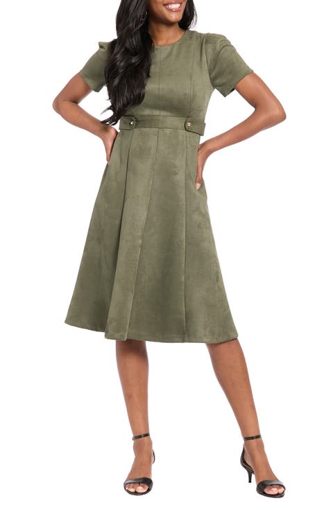 Jewel Neck Side Tab Fit & Flare Dress