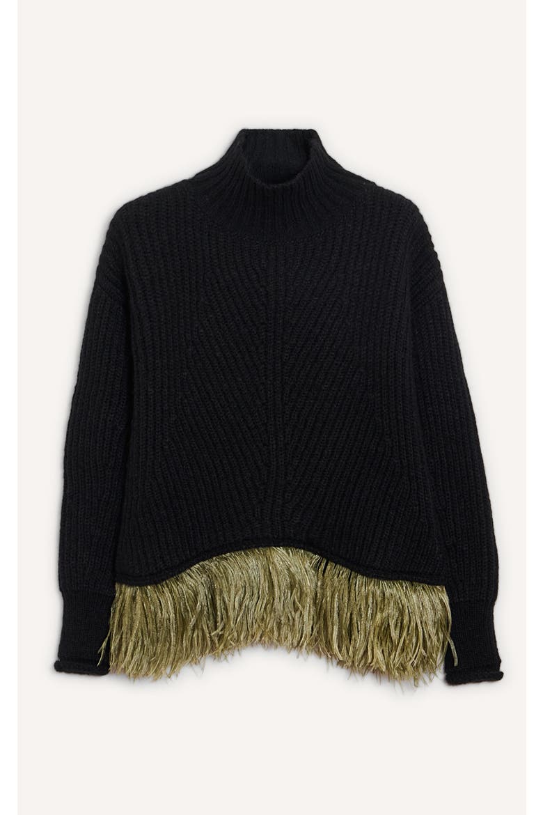 High Kick Sweater With Feathers, Alternate, color, Solid Black