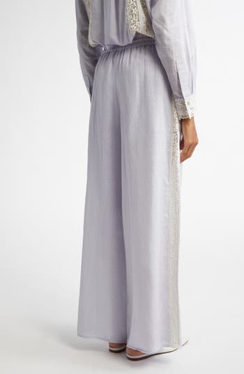 【Zimmermann】Halliday lace-trimmed linen wide-leg pants Halliday lace-trimmed linen wide-leg pants in white