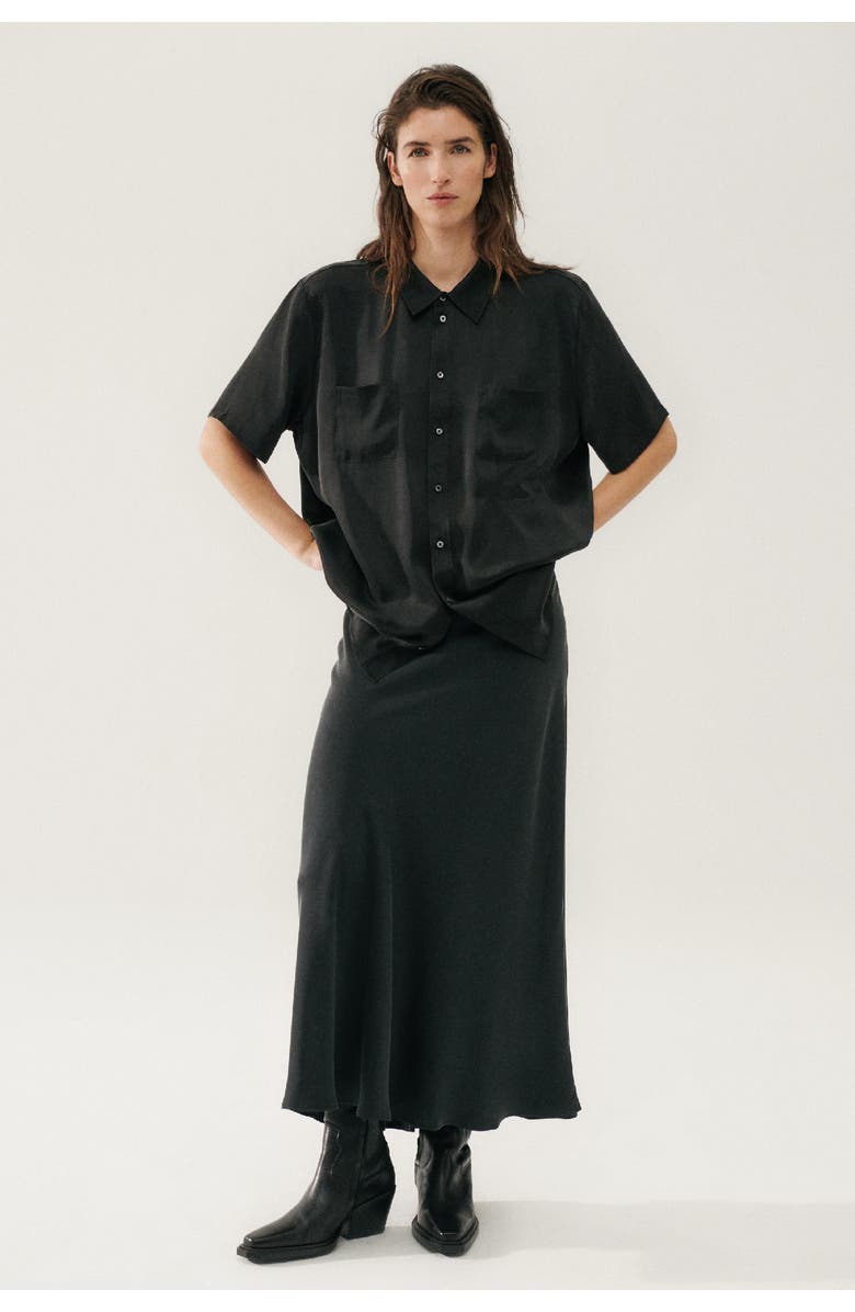 SILK LAUNDRY LONG BIAS CUT SKIRT BLACK, Main, color, Black