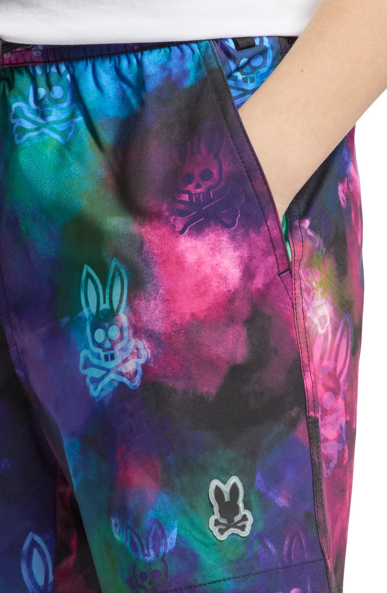 Psycho Bunny Kids' Dokos Print Swim Trunks, Alternate, color, Black