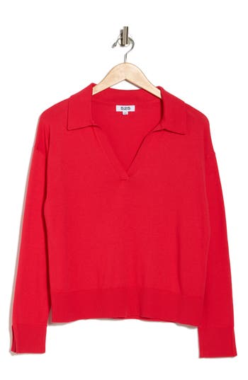 525 Maddi Johnny Collar Cotton Blend Polo Sweater In Red