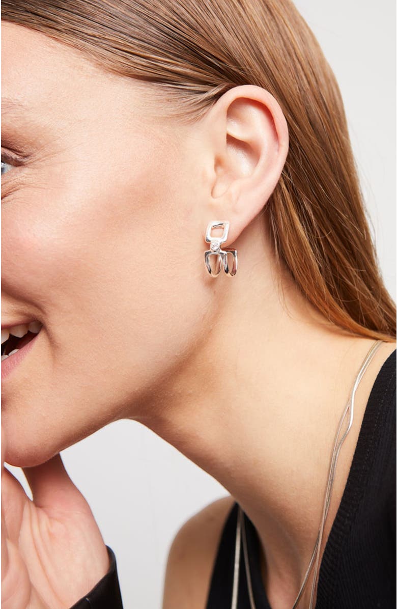 UNODE50 Double Hoop Topaz Earrings, Alternate, color, Silver