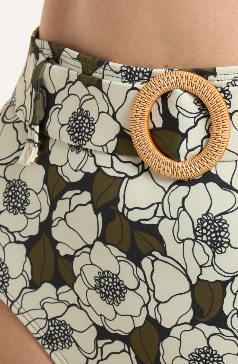 Hutch Conny O-Ring High Waist Bikini Bottoms, Alternate, color, Blck Olive Flt Outline Poppies