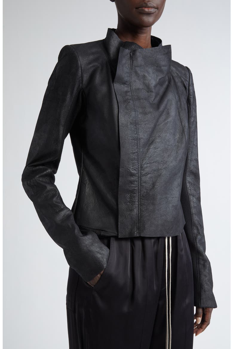 Cowl Neck Leather Biker Jacket, Alternate, color, BLACK