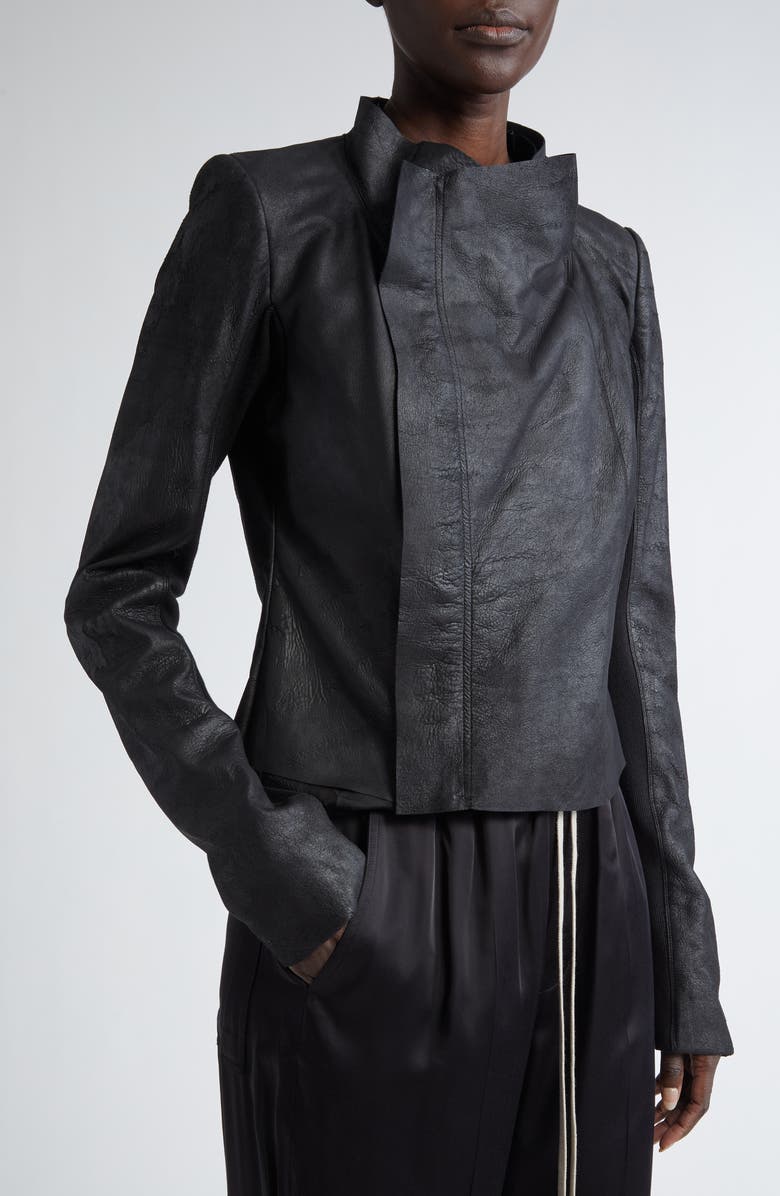 Rick Owens Cowl Neck Leather Biker Jacket, Alternate, color, 