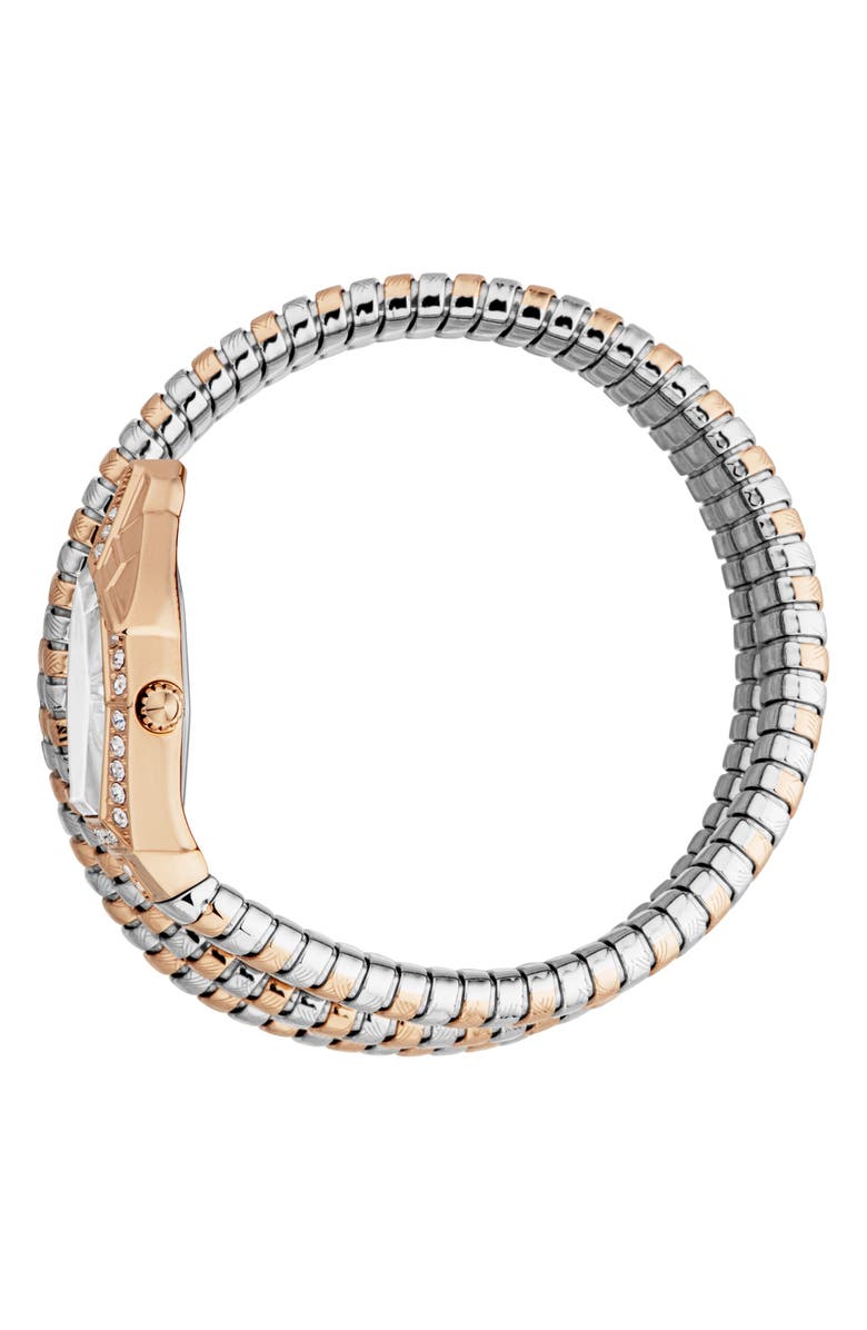 Just Cavalli Snake Bracelet Watch, 23mm x 32mm, Alternate, color, Two Tone Silver / Rose Gold