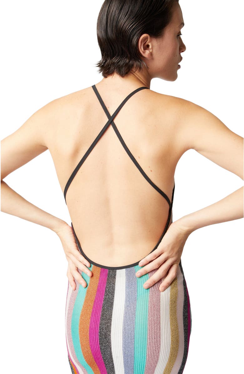 Missoni Long Dress In Striped Ribbed Knit Lamé, Alternate, color, Multicoloured